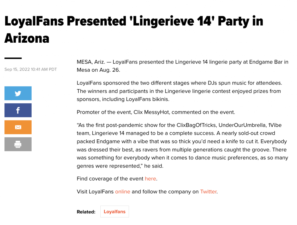Lingerieve Loyalfans XBIZ coverage